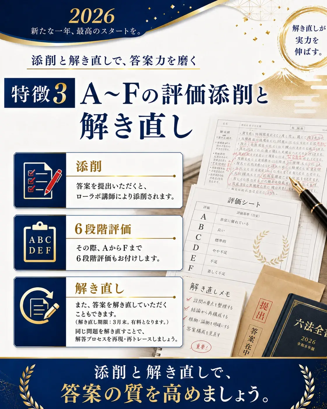 A〜Fの評価添削と解き直し