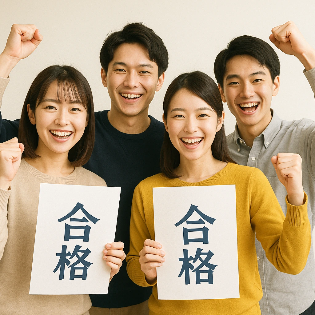 講師と共に合格を喜ぶLAW LABOの生徒