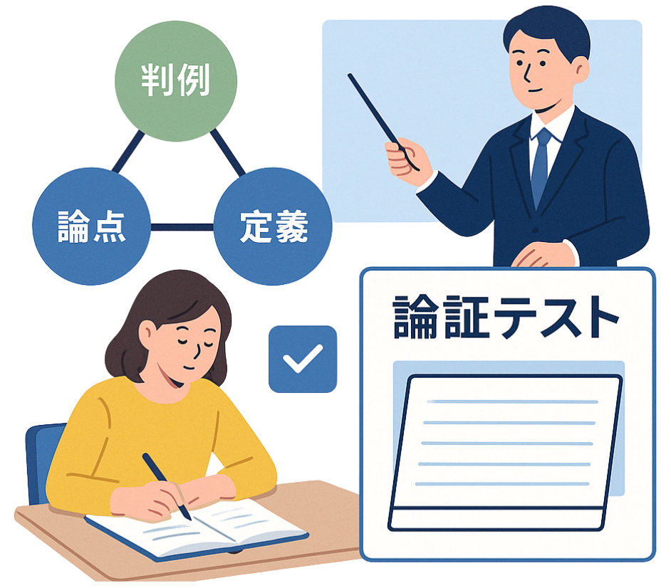 「芋づる式」学習法の採用と、論証テストの実施